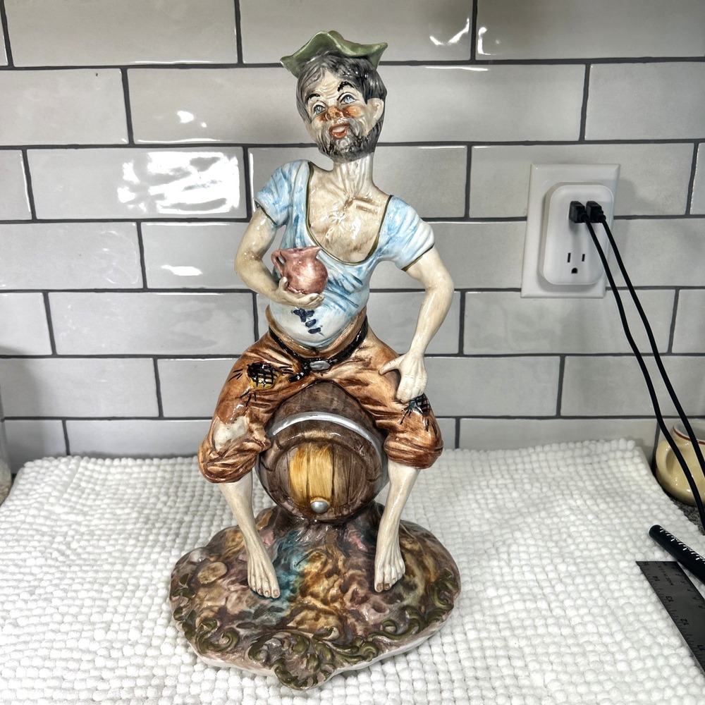 Vintage Capodimonte The Drunk Italian Porcelain Figurine 16"